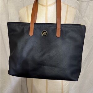 EUC Joy Mangano Black Leather Tote Bag Lighterweight Lg. Bag